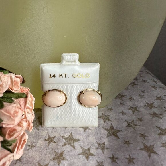 14K Gold and Genuine Coral French Clip Earrings - Picture 4 of 6